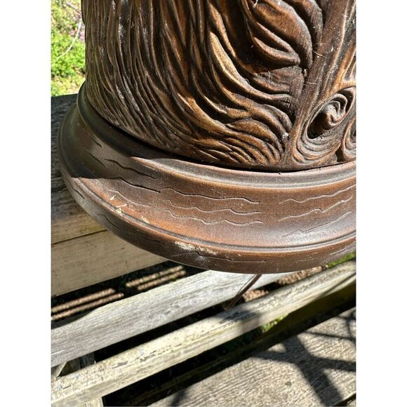 Vintage MCM 70s Ceramic Large Lamp Carved Look 3 Faces Beards Unique 19” Signed - Picture 8 of 16